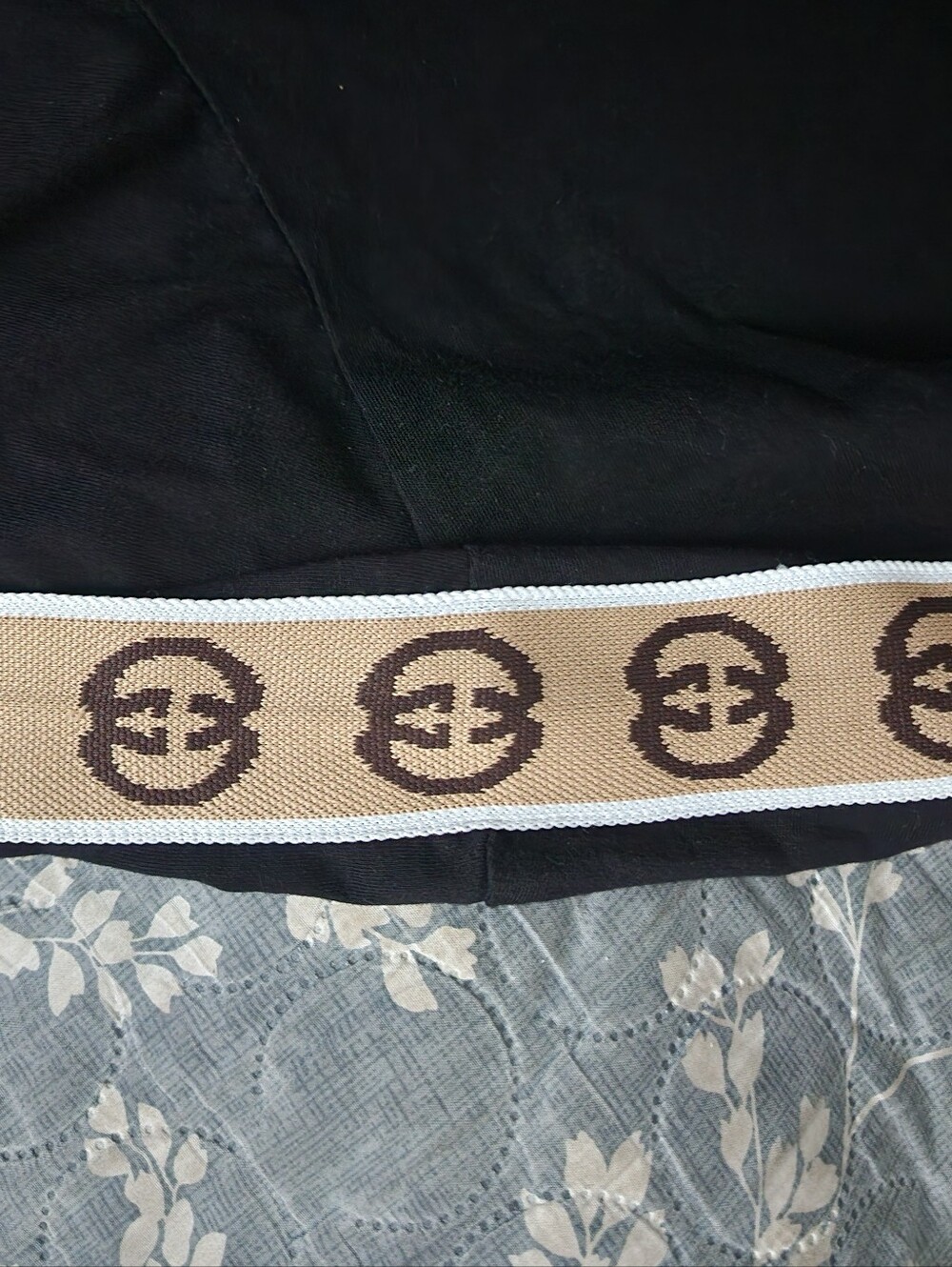 Black Short Sleeve Tee with Beige Logo Shoulder Tape - Picture 4 of 9